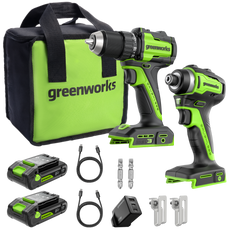 24V Drill Driver 45Nm + Impact Driver 220Nm Set - 2x 2Ah Batteries