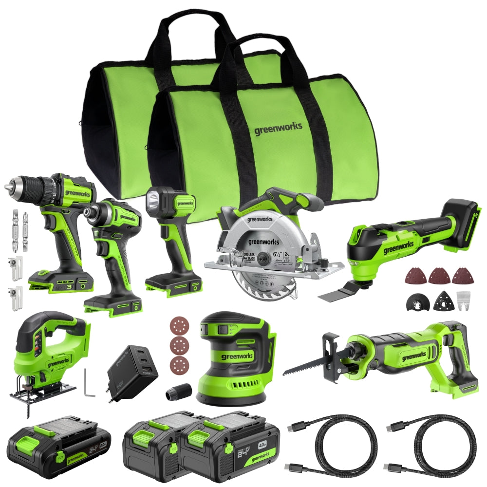 POWERALL 24V 8-Piece Power Tool Combo Set - 3 Batteries