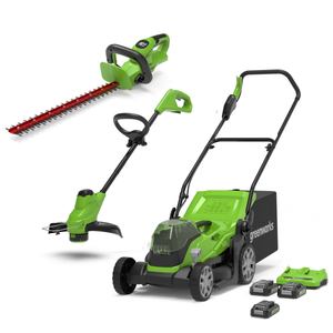 2x24V Lawn Mower 36cm + Grass Trimmer 25cm + Hedge Trimmer 56cm Set