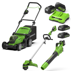 2x24V Lawn Mower 41cm + String Trimmer 33cm + Leaf Blower 217 km/h Set