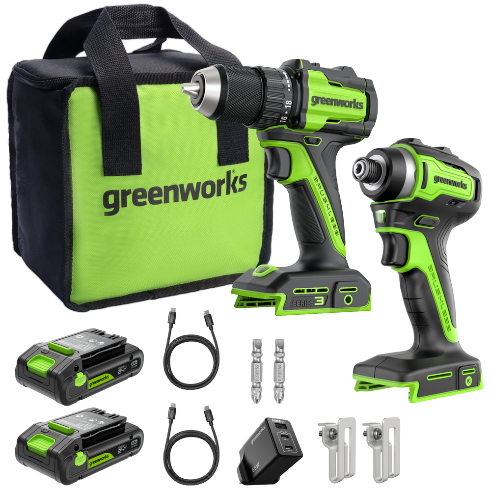 24V Drill Driver 45Nm + Impact Driver 220Nm Set - 2x 2Ah Batteries