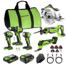 POWERALL 24V 6-Piece Power Tool Combo Set - 2 Batteries
