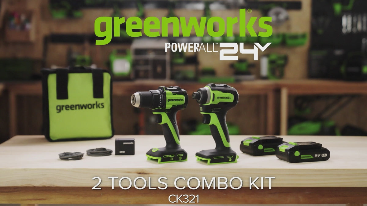 POWERALL 24V Drill Driver + Impact Driver Set - 2x 2Ah Batteries