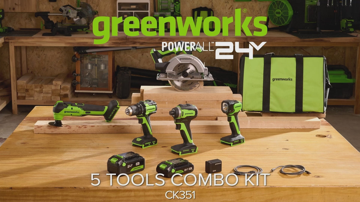 POWERALL 24V 5-Piece Power Tool Combo Set - 2 Batteries